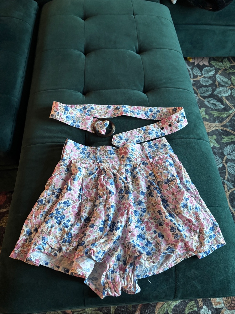 Wallflower Pink and Blue Floral High-Waist Shorts with Matching Belt